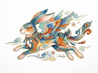 Mythical winged rabbit in vibrant traditional Asian art style, isolated on transparent background. Great for t-shirt design, stickers, clipart, sublimation, print on demand.
