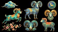 Aries zodiac sign symbol with ram head, isolated on transparent background, ready for t-shirt design, clipart, stickers, sublimation and print-on-demand products.