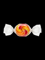 Colorful swirled lollipop candy with clear cellophane wrapper isolated on transparent background, ready for clipart, stickers, print-on-demand and sublimation designs.