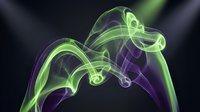 Abstract green and purple smoke waves flowing on dark background creating dynamic energy patterns for modern digital art and creative projects.