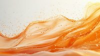 Flowing orange and golden liquid waves with sparkling particles create dynamic motion effect against white background. Suitable for abstract backgrounds.