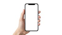 Hand holding modern smartphone with blank white screen mockup isolated on white background for app presentation and mobile interface design.