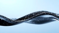 Elegant flowing black and silver waves with sparkling particles create dynamic motion against light blue background, suitable for modern business presentations.