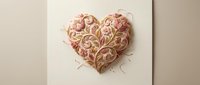 Ornate heart shape with intricate floral scrollwork patterns in rose gold tones on neutral background for romantic designs and Valentine's Day projects.