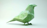 Low polygon geometric bird in mint green color stands against light background, modern minimalist art style suitable for contemporary design projects.