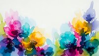 Vibrant watercolor flowers in rainbow hues create an artistic floral border on light background for creative projects and decorative designs.