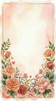 Watercolor floral frame with coral roses, peonies, and botanical elements on soft pink and cream background. Isolated design ready for invitations, greeting cards, and wedding stationery projects.