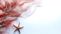 Flowing rose gold and blush pink watercolor with scattered particles and starfish on white background, isolated design element for luxury branding and coastal-themed projects.