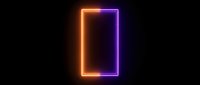 Neon rectangle frame glowing with orange and purple light on dark background, suitable for modern design, tech graphics, and digital art projects.