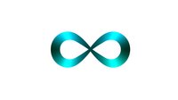 Metallic turquoise infinity symbol with gradient effect and smooth curves on white background, isolated design element for logos and creative projects.