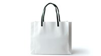 White paper shopping bag with black handles isolated on white background. Clean minimal design for mockup and branding presentation.