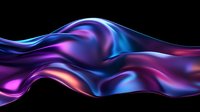 Flowing abstract waves in vibrant blue and purple colors with smooth metallic texture create dynamic motion effect against black background. Luxury design element.