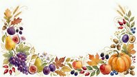 Autumn harvest watercolor frame with pumpkins, grapes, berries and fall leaves on white background. Seasonal thanksgiving border for greeting cards.
