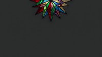 Colorful stained glass star ornament with geometric triangular segments in red, blue, green, and yellow tones on dark background for holiday designs.