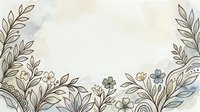 Botanical line art border with hand-drawn leaves and flowers in neutral tones on isolated white background, suitable for wedding invitations, stationery design, and decorative layouts.