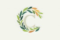 Elegant letter C formed with watercolor leaves in green and orange tones on light background, isolated design element for branding and logo creation.