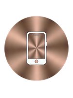 Smartphone icon on rose gold metallic circular button with radial brushed texture for mobile app interface and digital communication design.