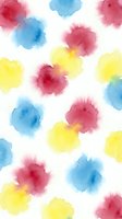 Colorful watercolor spots pattern on white background with red blue yellow paint blobs for creative design projects and artistic decorative purposes.