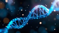 Glowing blue DNA helix structure with bokeh light effects on dark background, representing genetic research and biotechnology advancement in medical science.