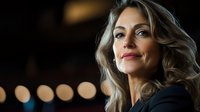 Middle-aged woman with long, wavy light brown hair and fair complexion, wearing dark clothing, gazing thoughtfully to the side against a blurred bokeh background with warm golden lights. Suitable for corporate, lifestyle, and professional portraits.
