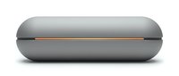 Sleek gray wireless earbuds case with rose gold accent line, isolated on white background for product design and marketing use.