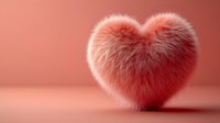 Fluffy pink heart-shaped fur object on coral background for Valentine's Day romance love concept design projects and greeting cards.