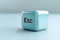 Glossy light blue Esc keyboard key cube on a soft gray background, symbolizing escape, exit, or cancel concepts in tech and digital design.