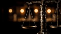 Bronze scales of justice with ornate decorative details against warm bokeh lights background symbolizing legal system fairness and judicial balance.
