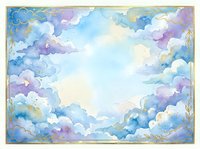 Watercolor clouds frame with pastel blue and purple hues creating dreamy sky border for wedding invitations, baby shower cards and romantic designs.