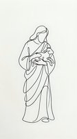 Minimalist line art of woman holding baby in continuous single stroke drawing style on neutral background for modern nursery decor and motherhood designs.