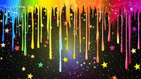 Rainbow paint drips with colorful stars on black background, flowing multicolor liquid effect creates magical starry pattern with glowing celestial elements.
