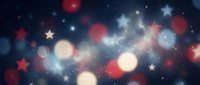 Patriotic bokeh background with red white and blue lights and stars creating festive American holiday atmosphere for celebrations and decorative designs.