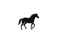 Black horse silhouette in galloping motion isolated on white background for logos, equestrian designs, and western themed projects.