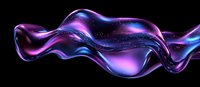 Flowing abstract liquid wave in purple and blue neon colors with glitter particles on black background, cosmic fluid motion design element.