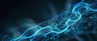 Abstract blue energy waves flowing with digital particles and glowing effects on dark background for technology and futuristic design concepts.