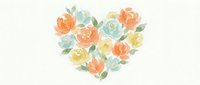 Watercolor floral heart arrangement with soft peach, mint and yellow blooms on cream background for romantic wedding invitations and greeting cards.