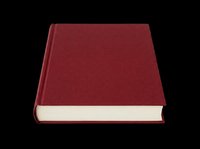 Closed hardcover book with dark red fabric texture isolated on transparent background, ready for T-shirt design, stickers, clipart, and print on demand use.