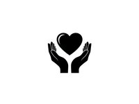 Black hands protecting heart symbol on white background isolated for charity healthcare and love concept designs.