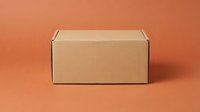 Closed kraft cardboard box on orange background, ready for shipping, packaging design, and product mockup applications.