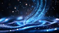 Magical glowing blue waves with sparkles and light particles flowing in dark space create dreamy cosmic atmosphere. Abstract background for creative projects.