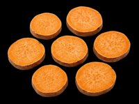 Sliced sweet potato rounds isolated on transparent background, ready for t-shirt designs, clipart, stickers, print-on-demand products and sublimation projects.