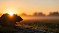 Young woman lying on grass field during golden hour sunset with warm sunlight creating peaceful meditation moment for wellness and mindfulness concepts.
