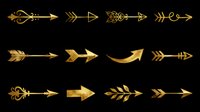Gold arrow designs isolated on transparent background, ready for t-shirt printing, stickers, sublimation, clipart and print-on-demand projects.