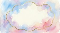 Soft pastel watercolor background with a gold cloud-shaped frame, featuring pink, blue, and purple hues with a blank center for text or design.