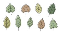 Hand-drawn autumn leaf collection with various shapes and colors isolated on white background for seasonal design projects and nature themes.