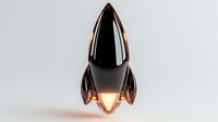 Sleek black and copper rocket ship with glowing elements on gray background, modern minimalist design style for space and technology concepts.