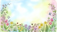 Watercolor spring floral border frame with colorful flowers, tulips, leaves and branches on pastel background for greeting cards and invitations.