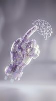 Robotic hand reaching toward geometric brain network in purple tones representing artificial intelligence and machine learning technology advancement.