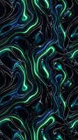 Neon glowing liquid swirls in vibrant green and blue hues flow across dark background, creating seamless pattern that tiles into single continuous background.