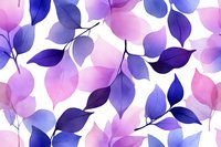 Seamless floral pattern with translucent purple and blue leaves on white background, creating an ethereal watercolor effect. Repeating botanical design for fabric and wallpaper.